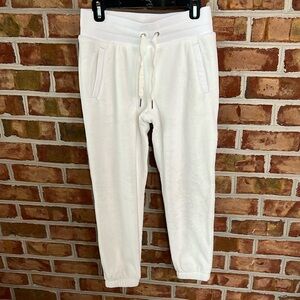 Athleta Double Cozy Karma creamy White Joggers with Elastic Cuffs and waist. S